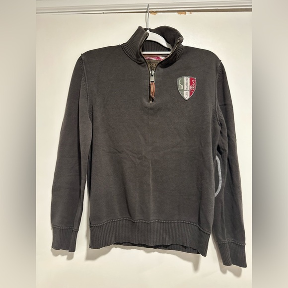 Mens Sz: S Esprit Dusty Black Club Marittimo 1/4 Zip Pullover Elbow Patches. - Picture 1 of 12